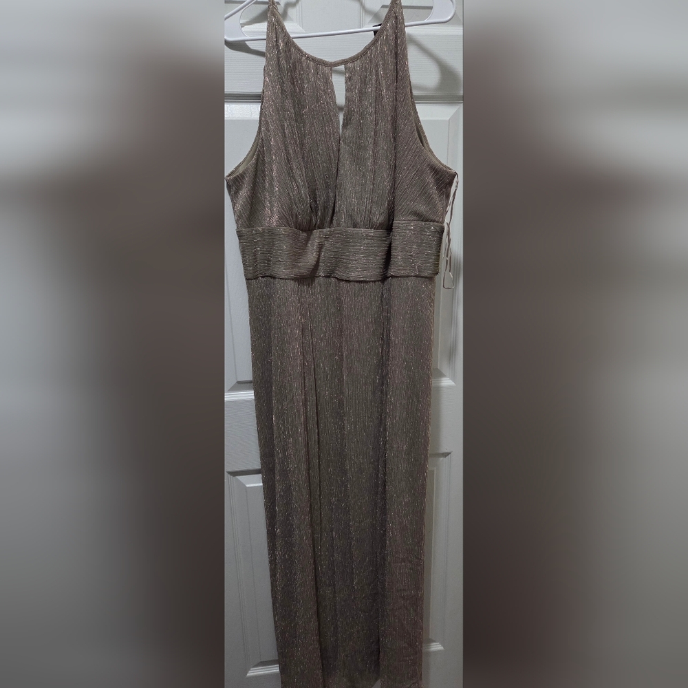Shimmery Taupe High-Neck Prom Dress
